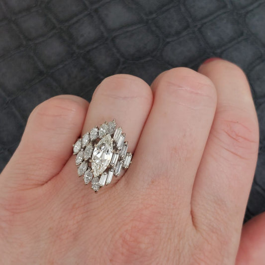 Vintage 2.30ct Marquise and Baguette Cut Diamond Ring