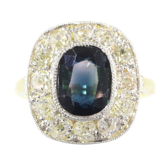 Vintage 2.30ct Sapphire Diamond Cluster Ring