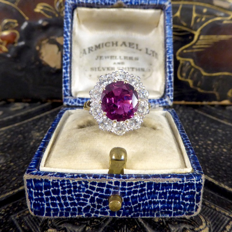 Vintage 3.15ct Ruby and Diamond Cluster Ring