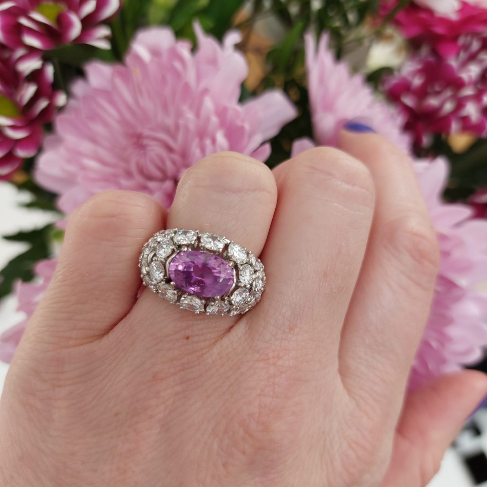 Vintage 3.23ct Natural Pink Sapphire and Diamond Dress Ring