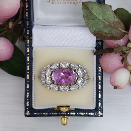 Vintage 3.23ct Natural Pink Sapphire and Diamond Dress Ring