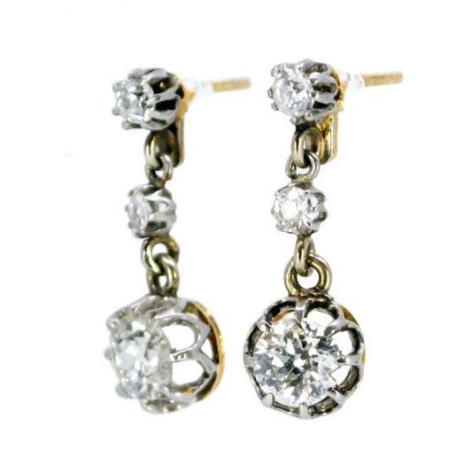 Vintage 3cts Old Mine Cut Diamond Drop Earrings