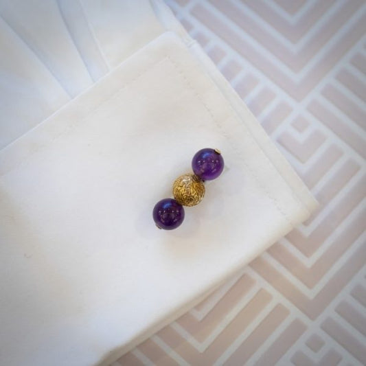 Vintage Alan Martin Gard Amethyst & Gold Cufflinks