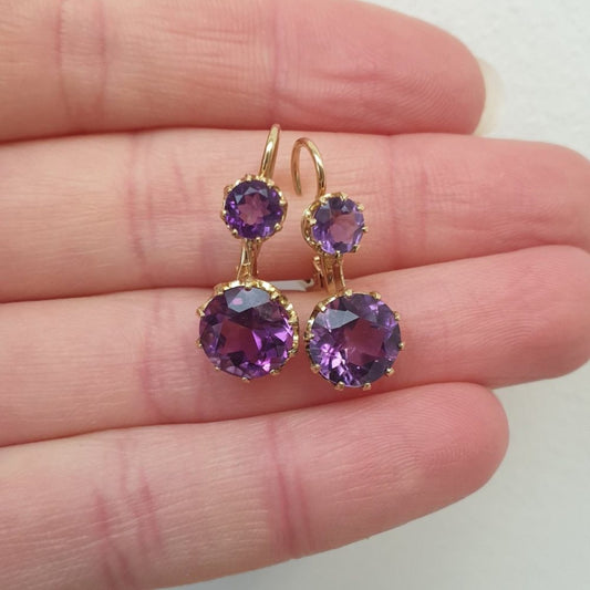 Vintage Amethyst Gold Drop Earrings