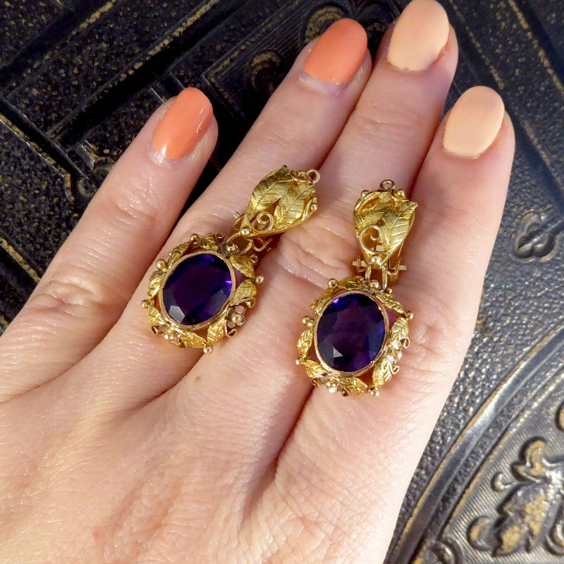 Vintage Amethyst and 14ct Tri-Gold Filigree Clip Earrings, Circa 1950