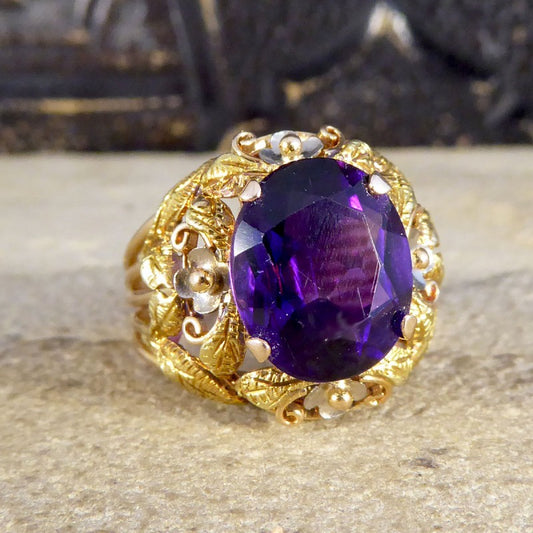 Vintage Amethyst and 14ct Tri-Gold Filigree Ring, Circa 1950