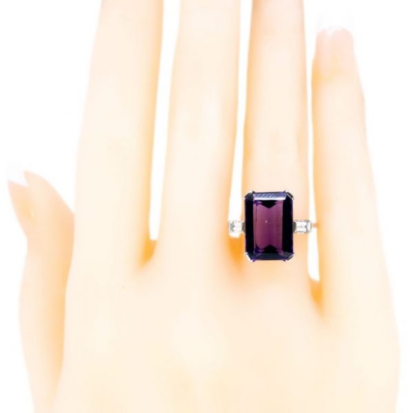 Vintage Art Deco Platinum Amethyst and Baguette Cut Diamond Ring
