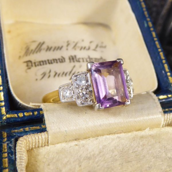 Vintage Amethyst and Diamond 18ct Gold and Platinum Ring