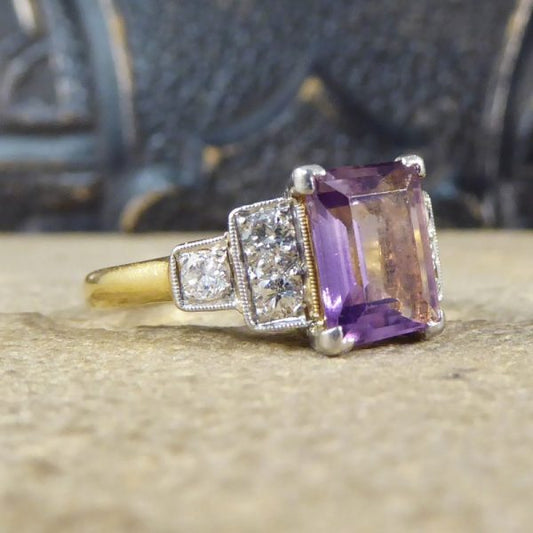 Vintage Amethyst and Diamond 18ct Gold and Platinum Ring