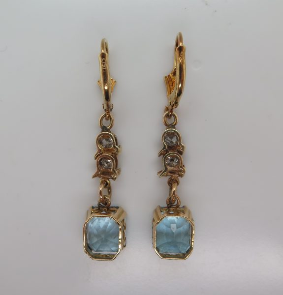 Vintage Aquamarine and Diamond Drop Earrings