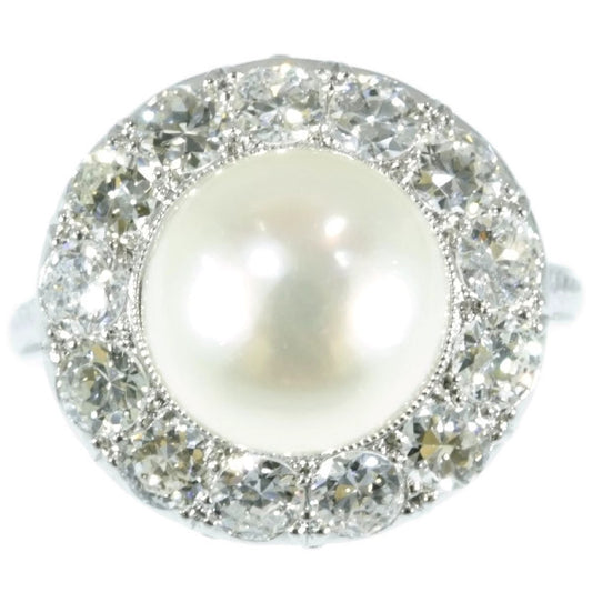 Vintage Art Deco Pearl Diamond Platinum Ring