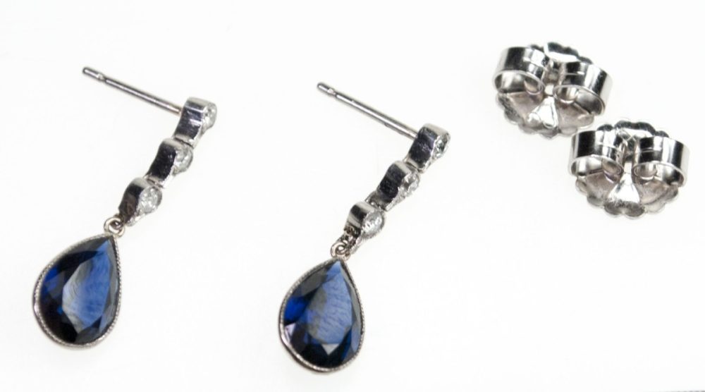 Vintage Art Deco Sapphire and Diamond Platinum Earrings