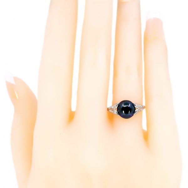 Vintage Cabochon Sapphire and Diamond Platinum Ring