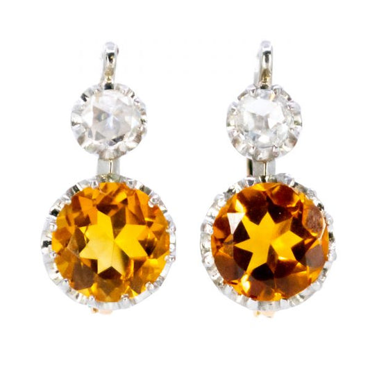 Vintage Citrine and Diamond Drop Earrings