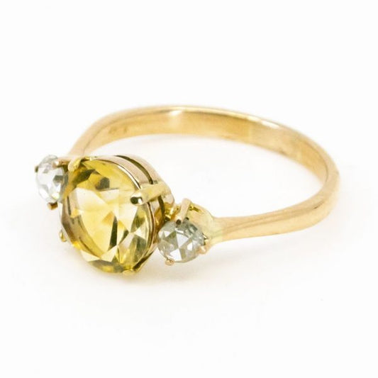 Vintage Citrine and Diamond Gold Ring