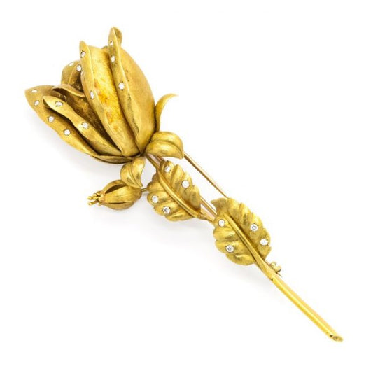 Vintage Diamond Rose Brooch