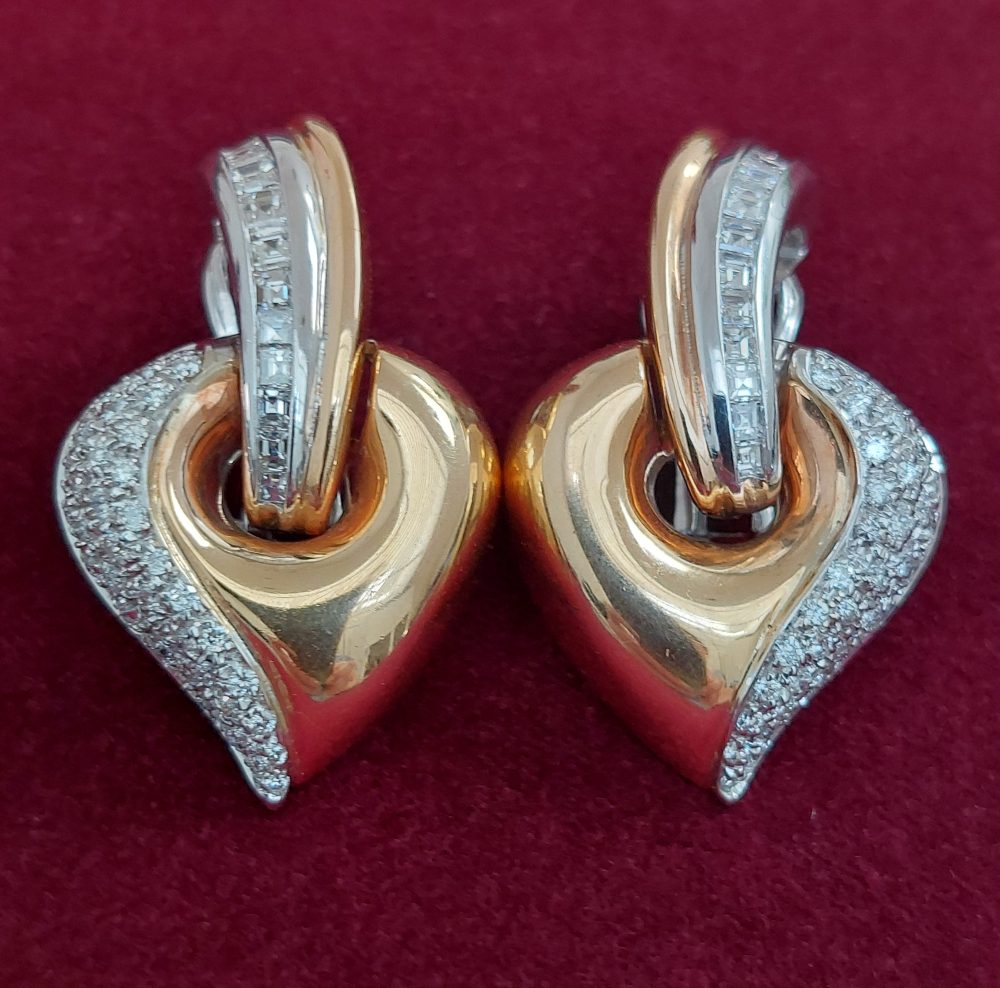 Vintage Diamond Set Abstract Clip Earrings, 4cts