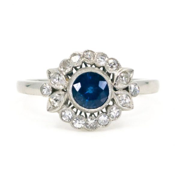 Vintage Diamond and Sapphire Platinum Cluster Ring