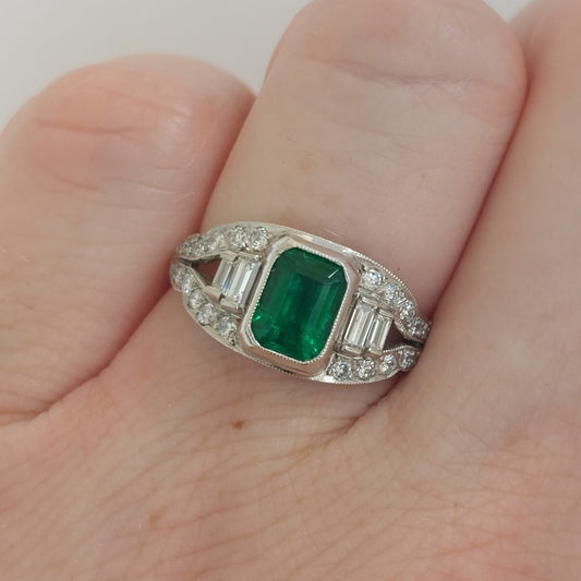 Vintage Emerald and Diamond Band Ring, 1.20ct