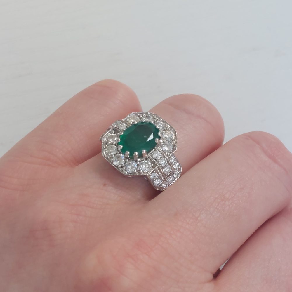 Vintage Emerald and Diamond Cluster Ring