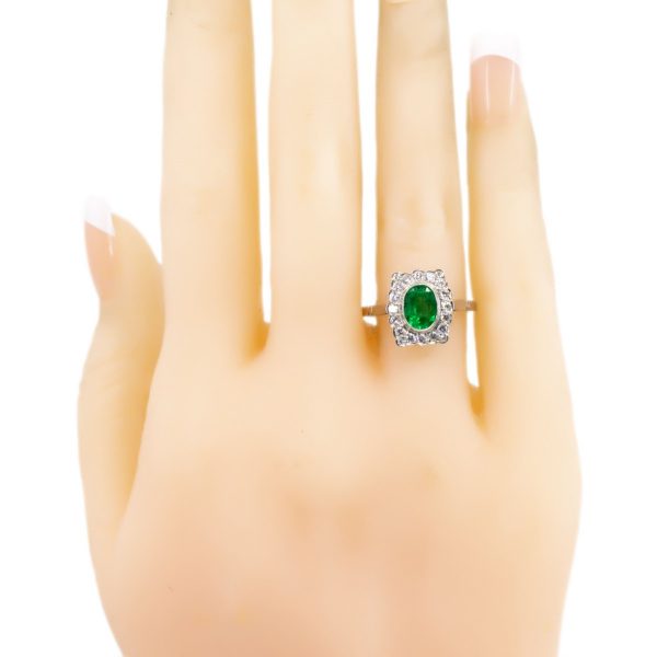 Vintage Emerald and Diamond Cluster Ring in Platinum