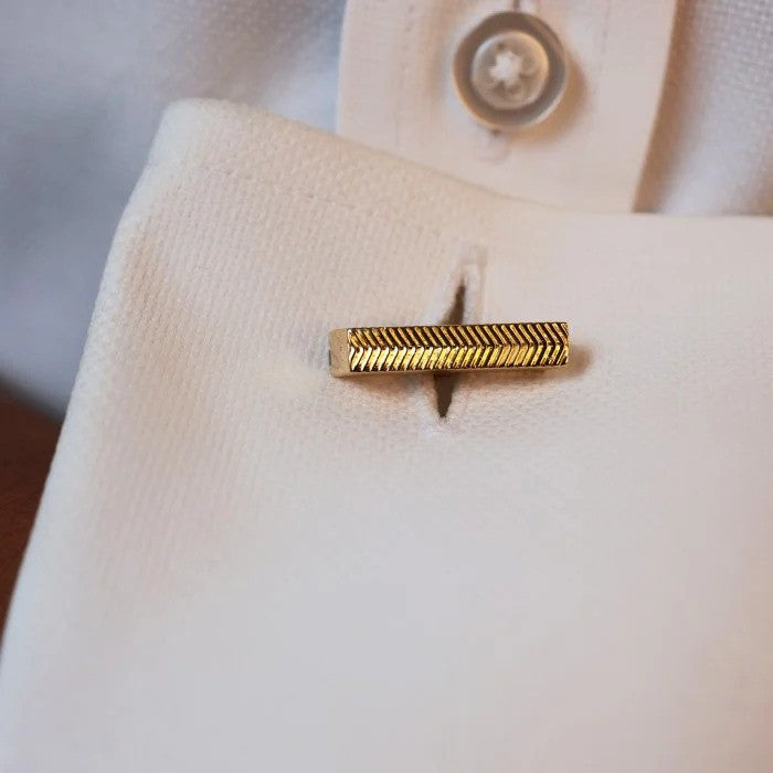 Vintage French 18ct Yellow Gold Herringbone Bar Cufflinks, Circa 1960