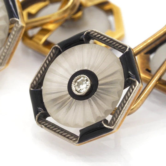 Vintage Gold and Rock Crystal Cufflinks with Diamonds