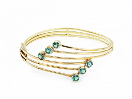 Vintage Green Tourmaline Gold Bangle Bracelet