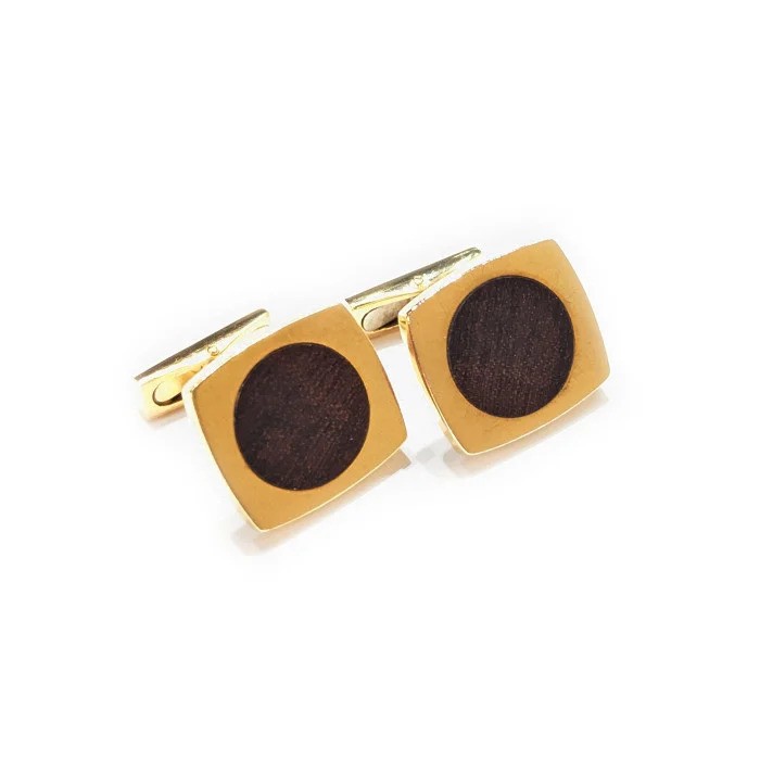 Vintage Hermes Wood and Gold Cufflinks Circa 1970