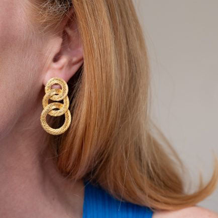 Vintage Italian 18ct Yellow Gold Graduating Woven Circa Dry Earrings