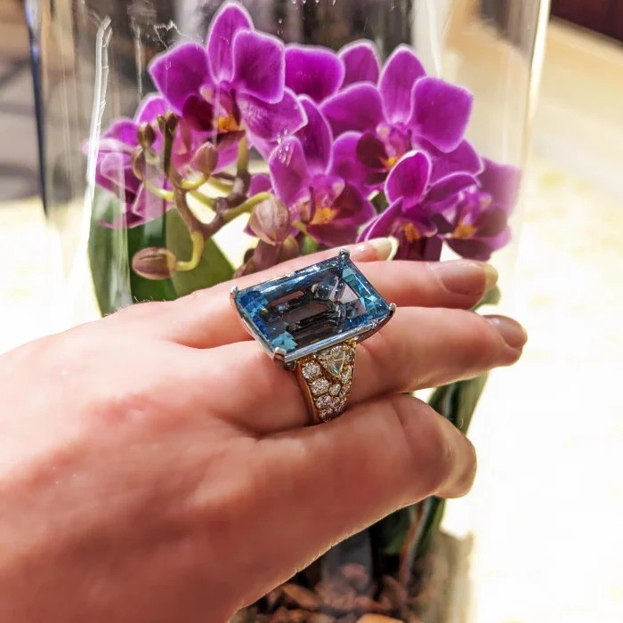 Vintage Italian Repossi 35ct Aquamarine and Diamond Cocktail Ring