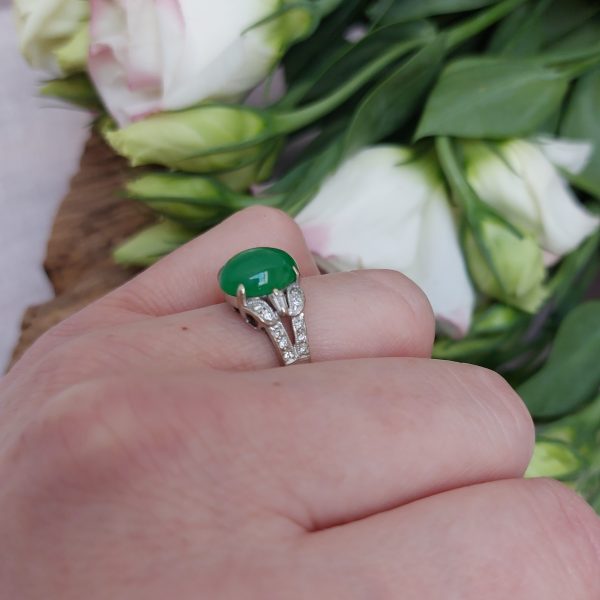 Vintage Jadeite Jade and Diamond Ring