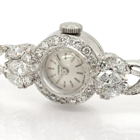 Vintage 2.20ct Longines Diamond Cocktail Watch in 18ct White Gold, Circa 1950s
