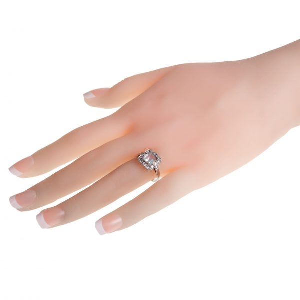 Vintage Moonstone and Diamond Square Cluster Ring