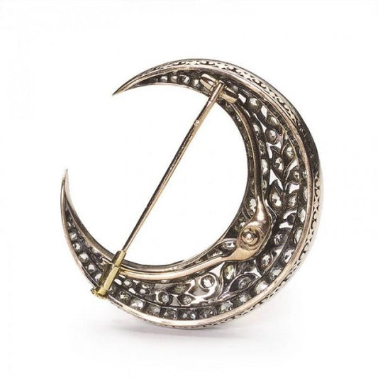 Vintage Old Cut Diamond 3.22ct Crescent Brooch