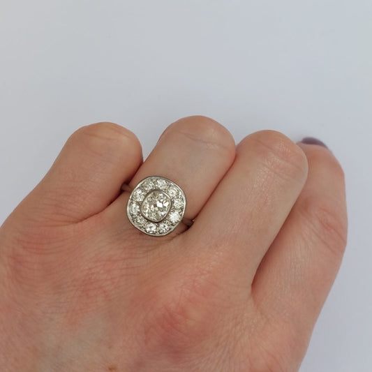 Vintage Old Mine Cut Diamond Cluster Ring, 2cts