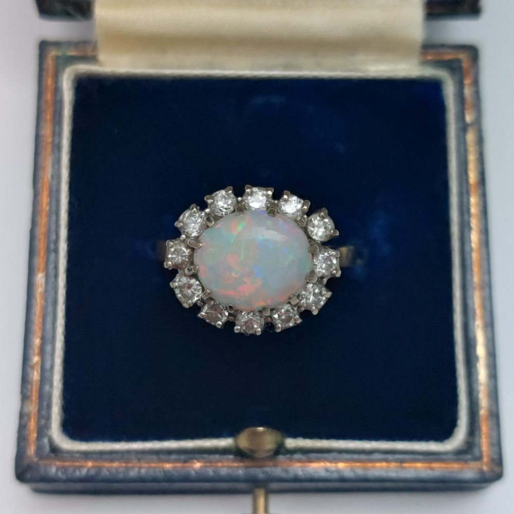 Vintage Opal and Diamond Cluster Ring