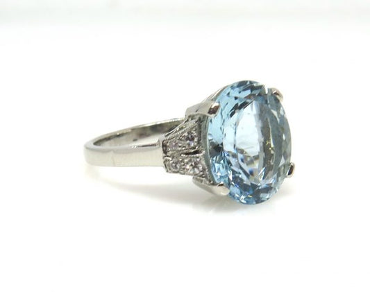 Vintage Oval Aquamarine and Diamond Dress Ring