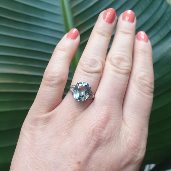 Vintage Oval Aquamarine and Diamond Dress Ring