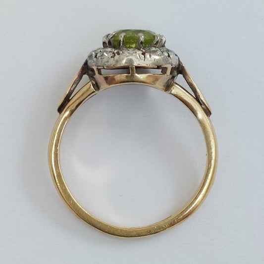 Vintage Peridot and Diamond Cluster Ring