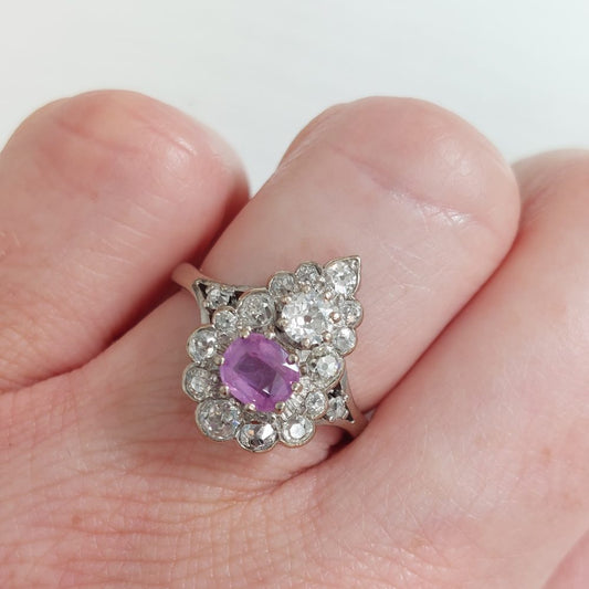 Vintage Pink Sapphire and Old Cut Diamond Ring