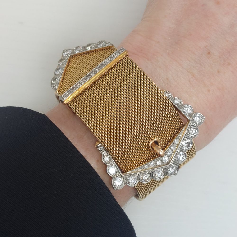 Vintage Retro Diamond Buckle Bracelet, 5 carats