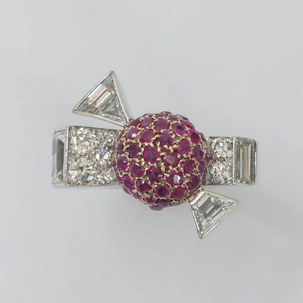 Vintage Ruby and Diamond Bow Ring
