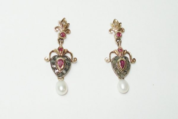 Vintage Ruby, Pearl and Diamond Earrings