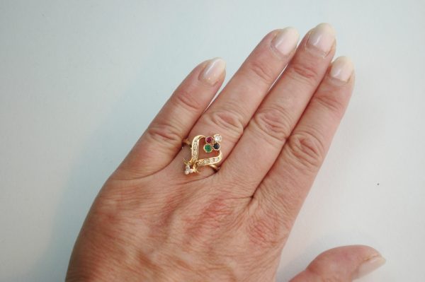 Vintage Ruby, Sapphire, Emerald and Diamond Ring