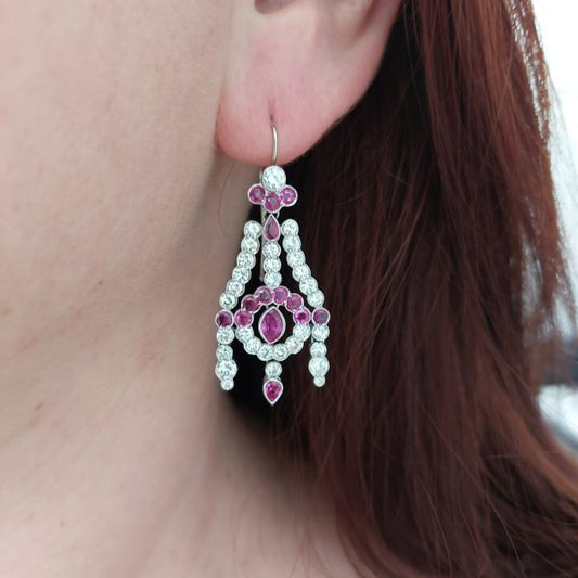 Vintage 4ct Diamond and Ruby Drop Earrings