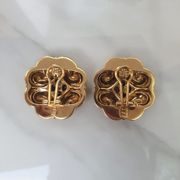 Vintage Sapphire Diamond Gold Quatrefoil Earrings