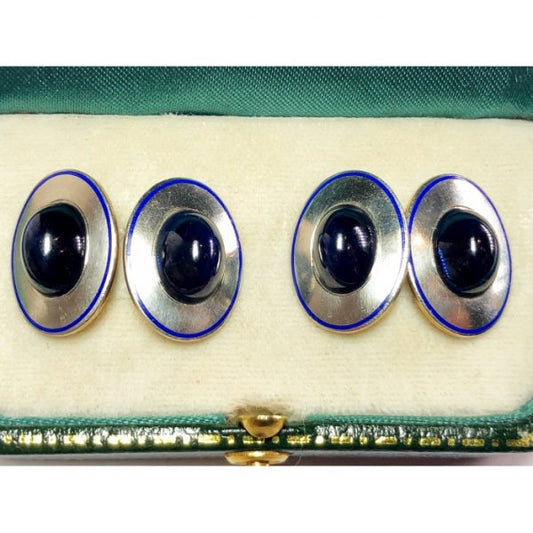 Vintage Sapphire & Enamel Gold Cufflinks