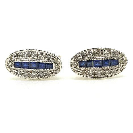 Vintage Sapphire and Diamond Cluster Plaque Earrings