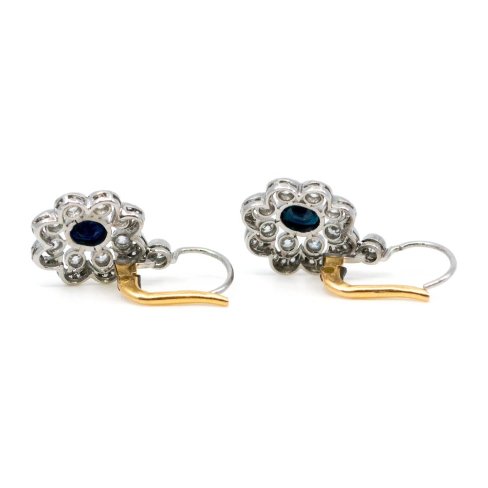 Vintage Style Platinum Sapphire and Diamond Cluster Drop Earrings, 1.00 Carat